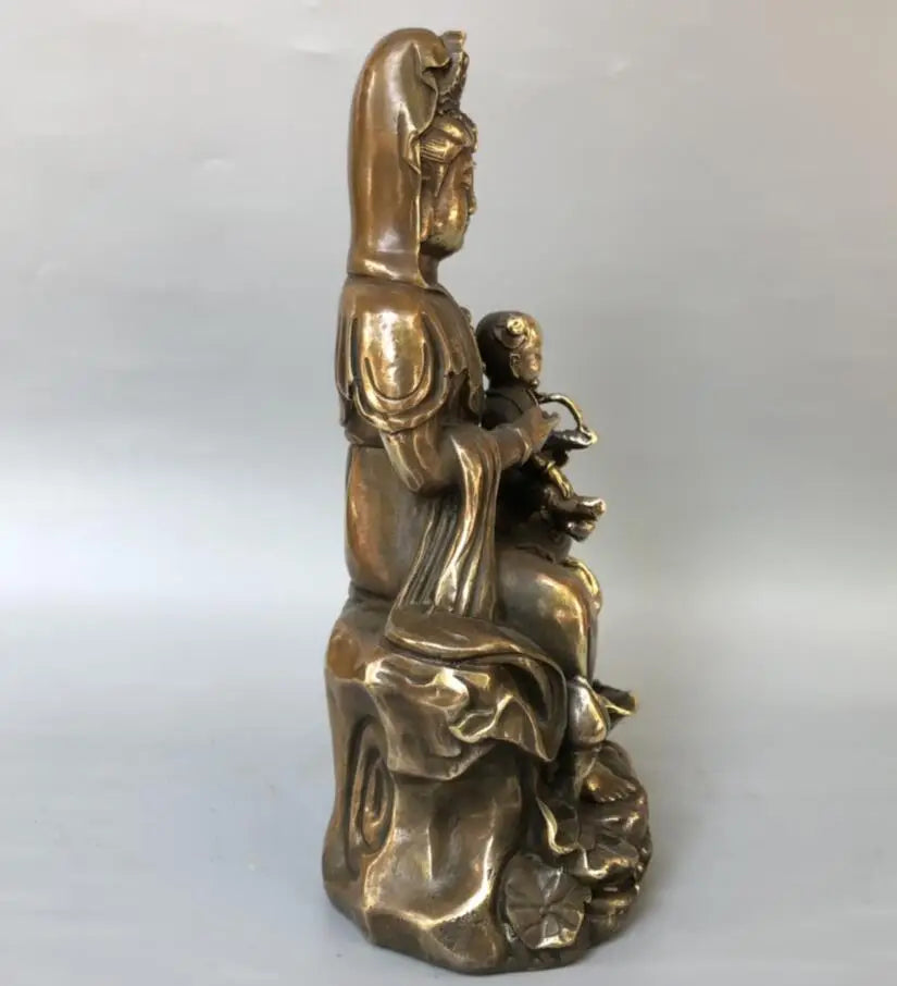 China brass archaize child Guanyin bodhisattva crafts statue