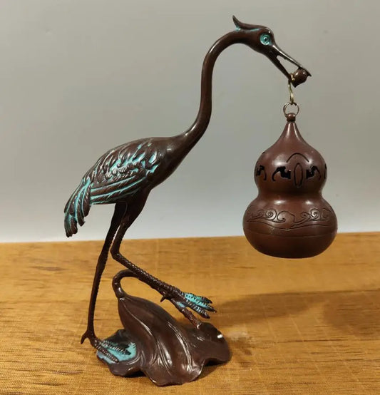 China brass archaize crane gourd Hanging Incense burner crafts statue