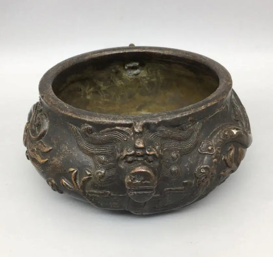 China brass archaize double dragon Incense burner crafts statue