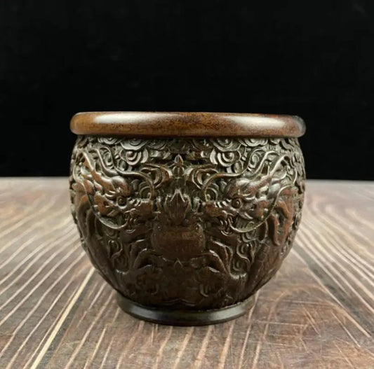 China brass archaize double dragon cylinder crafts statue