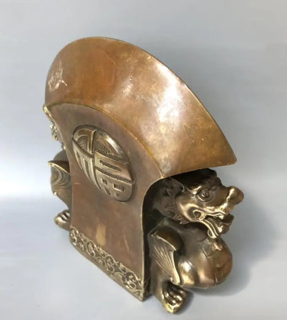 China brass archaize double mythical wild animal ax crafts statue