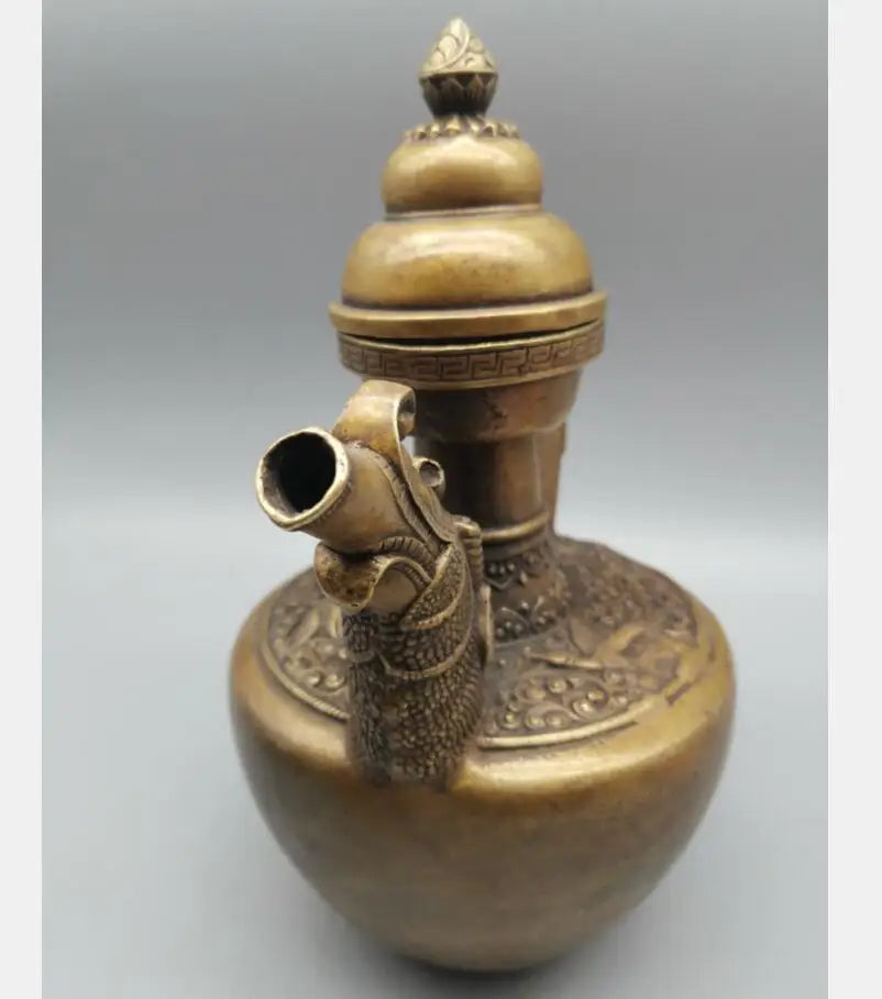 China brass archaize dragon head teapot crafts statue