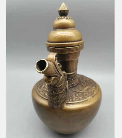 China brass archaize dragon head teapot crafts statue