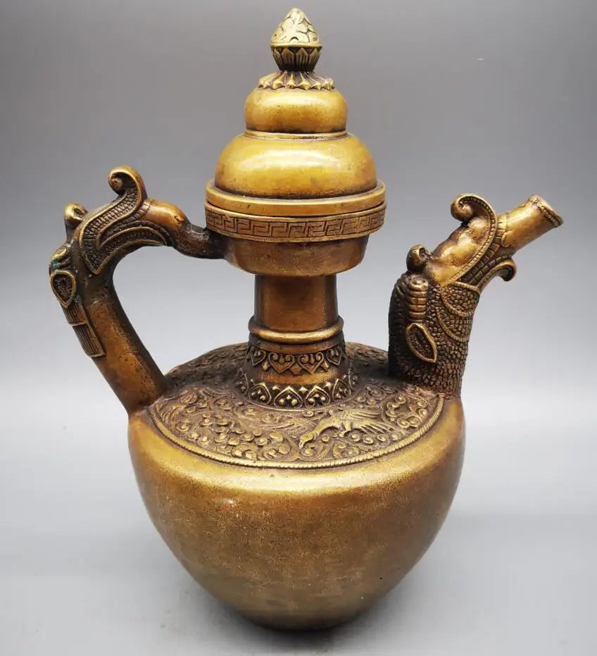China brass archaize dragon head teapot crafts statue