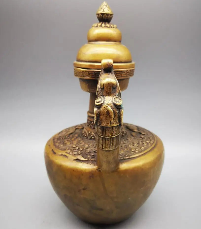 China brass archaize dragon head teapot crafts statue