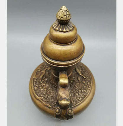 China brass archaize dragon head teapot crafts statue