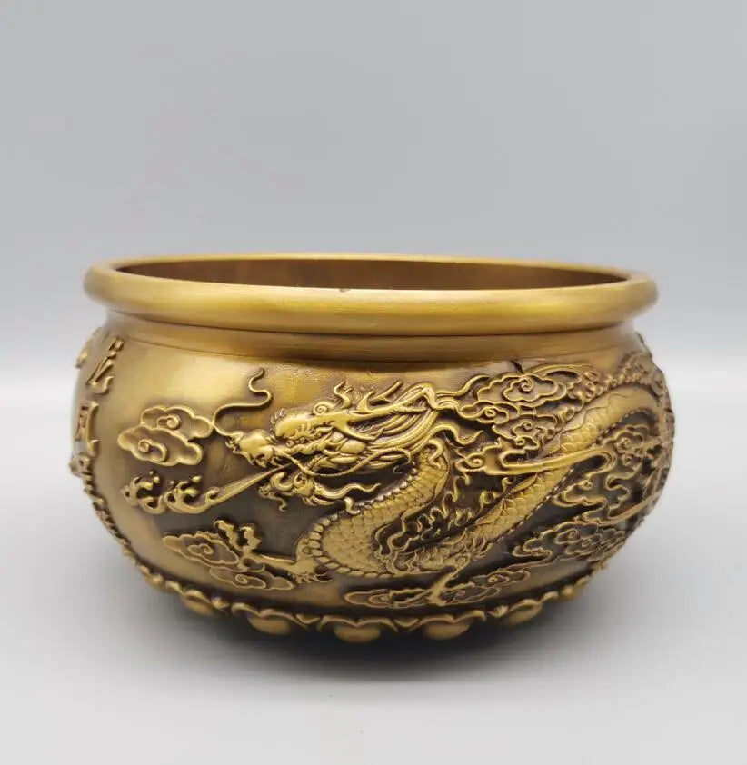 China brass archaize dragon phoenix cylinder crafts statue
