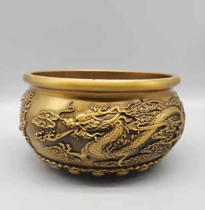 China brass archaize dragon phoenix cylinder crafts statue