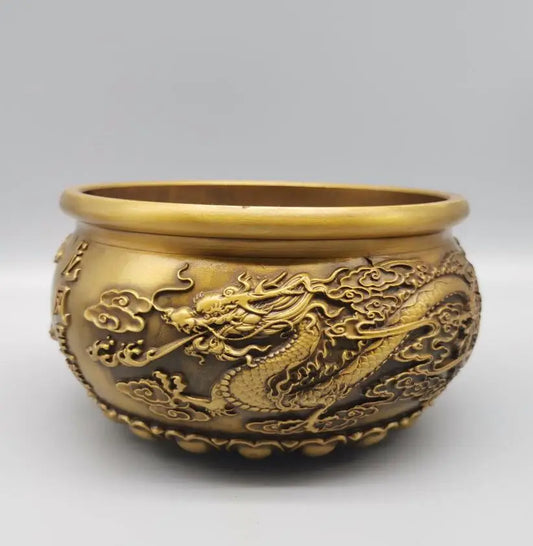 China brass archaize dragon phoenix cylinder crafts statue