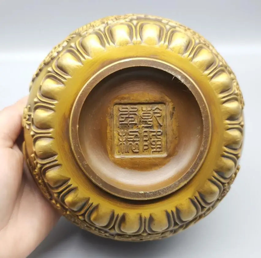 China brass archaize dragon phoenix cylinder crafts statue
