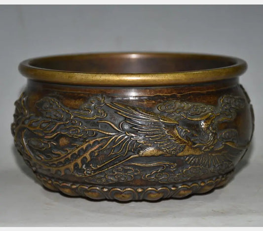 China brass archaize dragon phoenix cylinder crafts statue