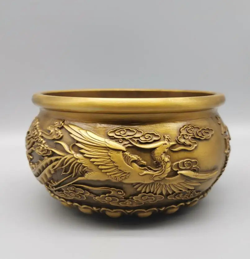 China brass archaize dragon phoenix cylinder crafts statue
