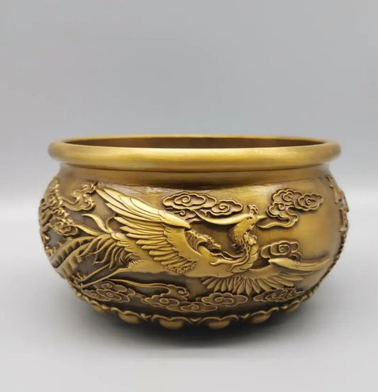 China brass archaize dragon phoenix cylinder crafts statue