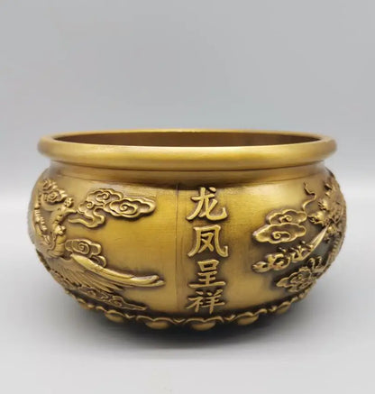 China brass archaize dragon phoenix cylinder crafts statue