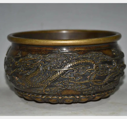 China brass archaize dragon phoenix cylinder crafts statue