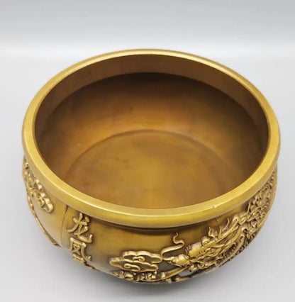 China brass archaize dragon phoenix cylinder crafts statue