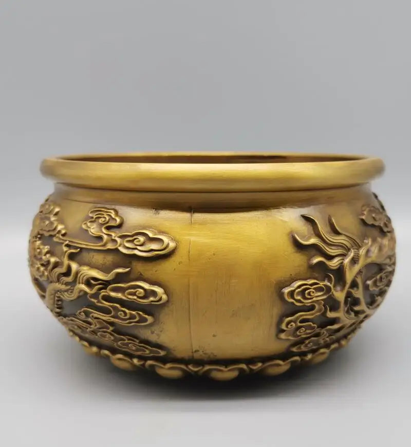 China brass archaize dragon phoenix cylinder crafts statue