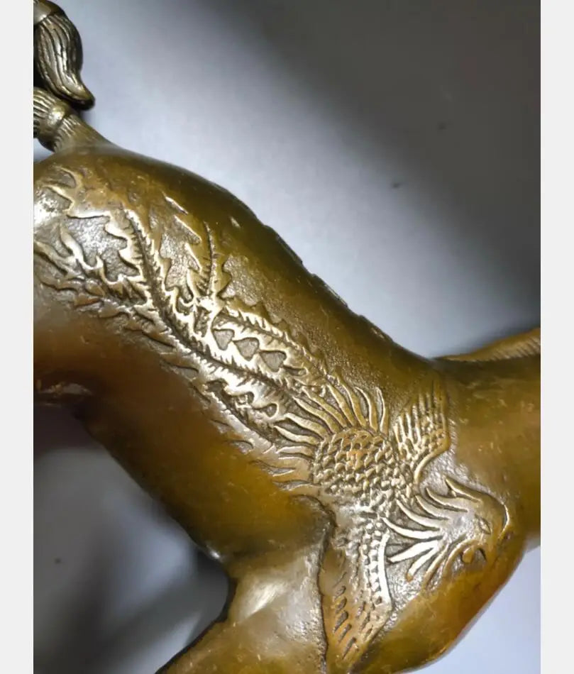 China brass archaize dragon phoenix horse crafts statue A pair
