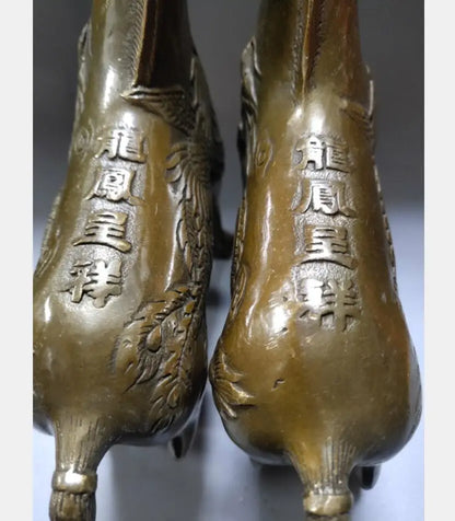 China brass archaize dragon phoenix horse crafts statue A pair