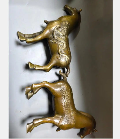 China brass archaize dragon phoenix horse crafts statue A pair