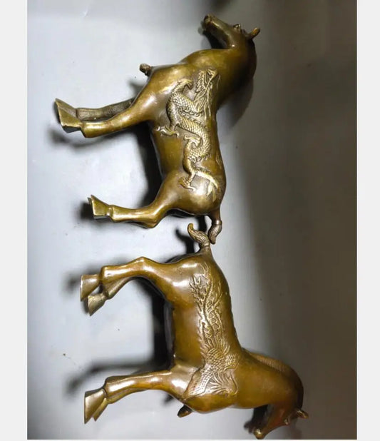 China brass archaize dragon phoenix horse crafts statue A pair