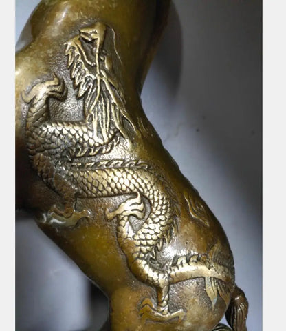 China brass archaize dragon phoenix horse crafts statue A pair