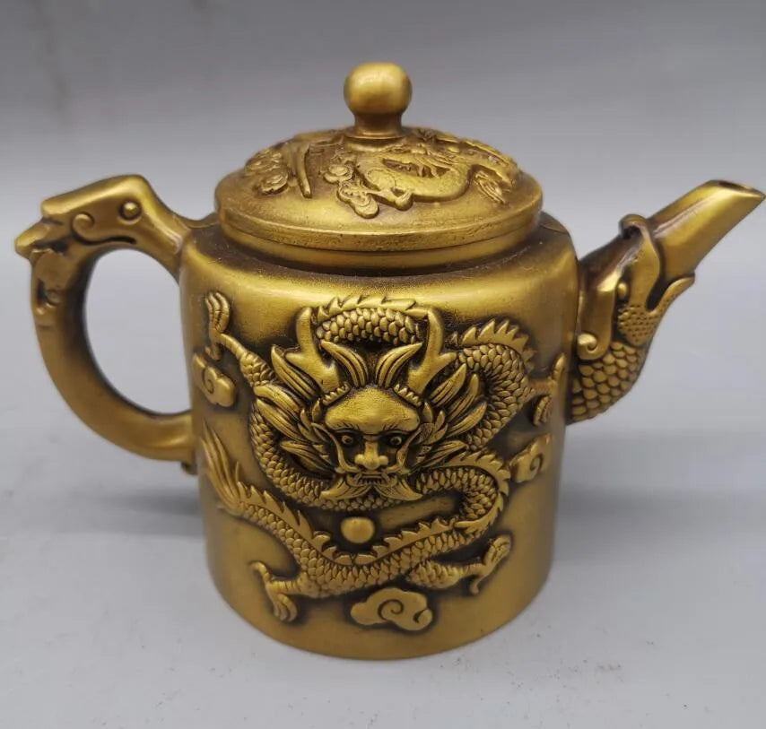 China brass archaize dragon phoenix teapot crafts statue
