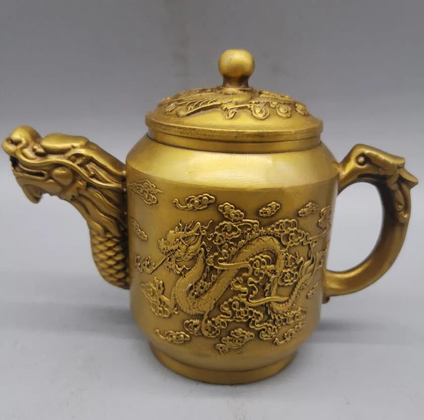 China brass archaize dragon phoenix teapot crafts statue