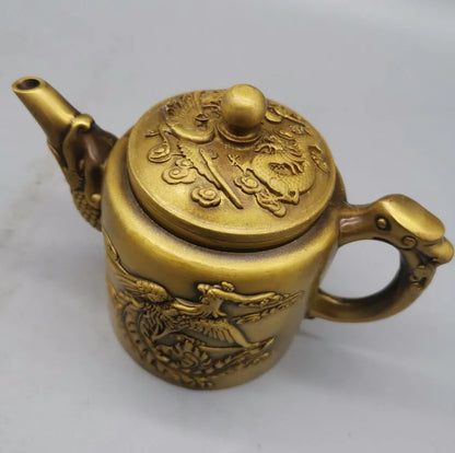 China brass archaize dragon phoenix teapot crafts statue