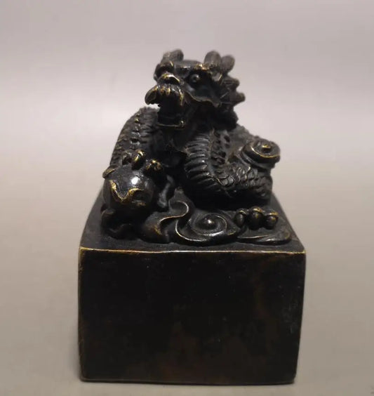 China brass archaize dragon seal crafts statue