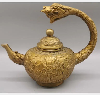 China brass archaize dragon teapot crafts statue
