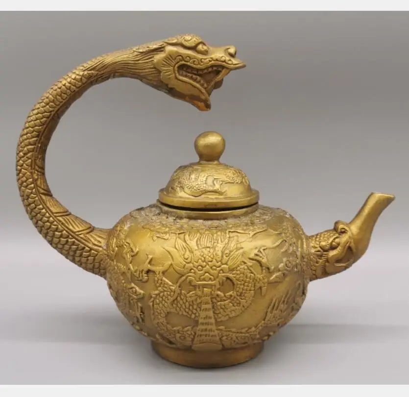China brass archaize dragon teapot crafts statue