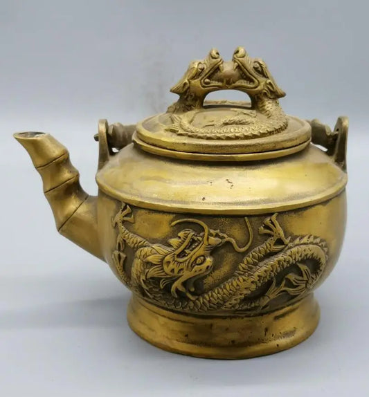 China brass archaize dragon teapot crafts statue