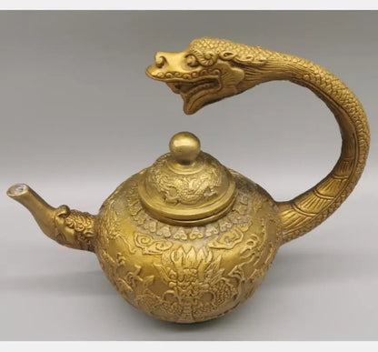 China brass archaize dragon teapot crafts statue