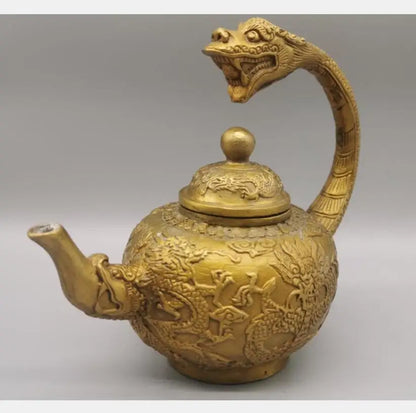 China brass archaize dragon teapot crafts statue