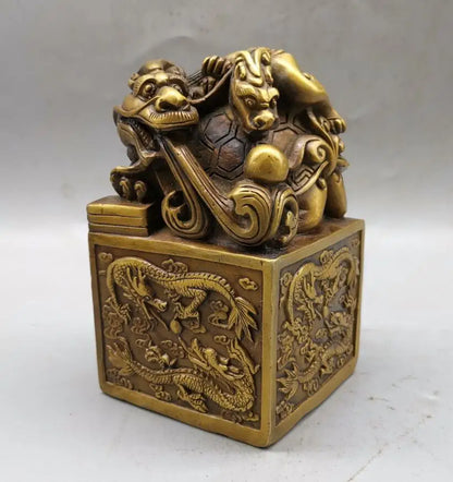 China brass archaize dragon turtle seal crafts statue