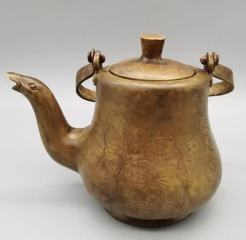 China brass archaize duck mouth teapot crafts statue