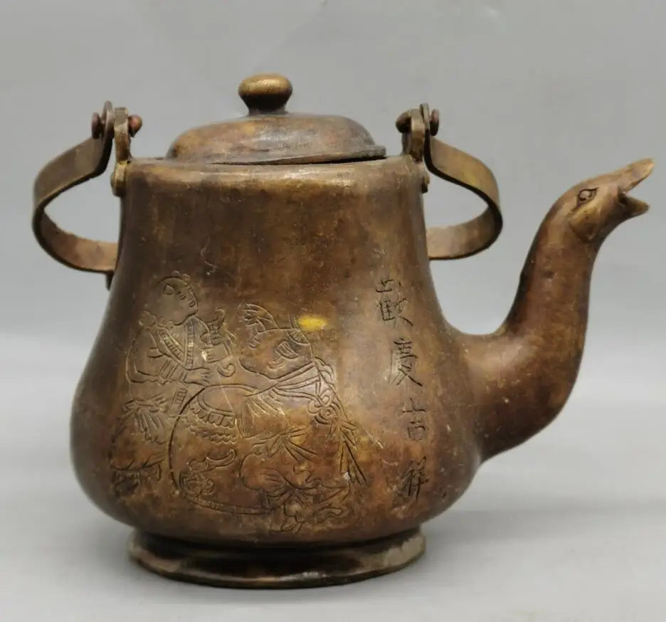 China brass archaize duck mouth teapot crafts statue