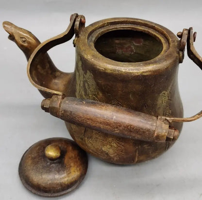 China brass archaize duck mouth teapot crafts statue