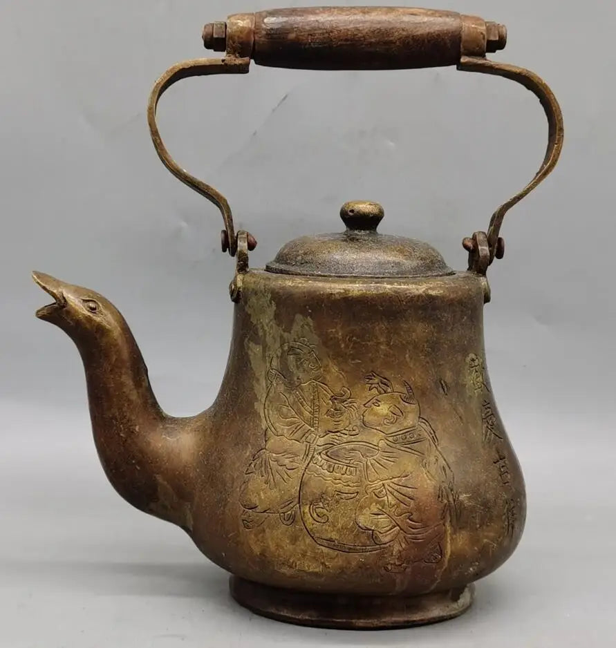 China brass archaize duck mouth teapot crafts statue