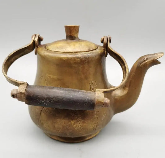 China brass archaize duck mouth teapot crafts statue