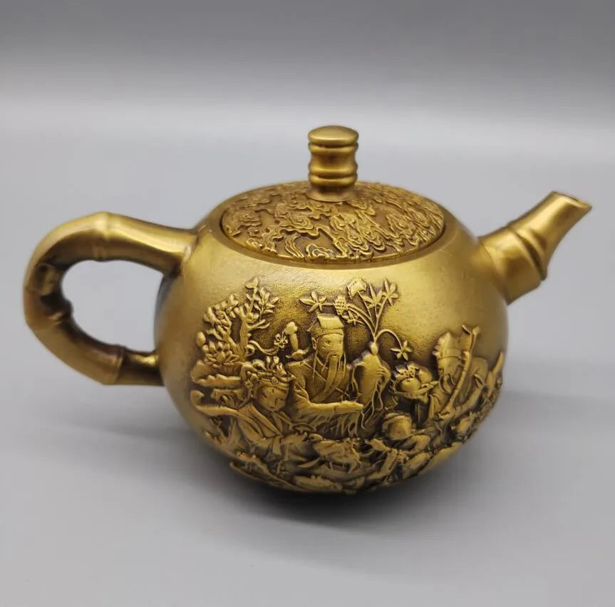 China brass archaize eight immortals teapot crafts statue