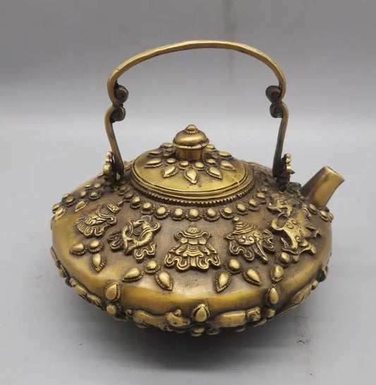 China brass archaize eight treasures teapot crafts statue