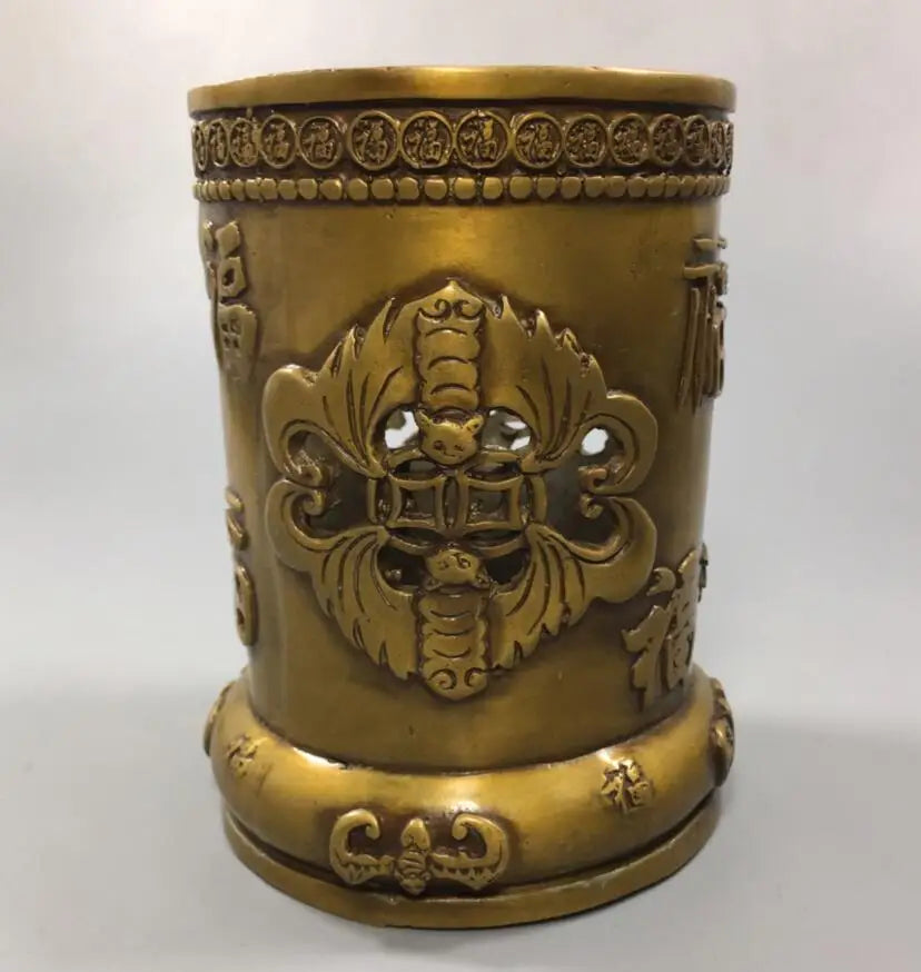 China brass archaize five blessing Pen holder crafts statue