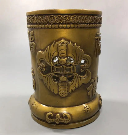 China brass archaize five blessing Pen holder crafts statue