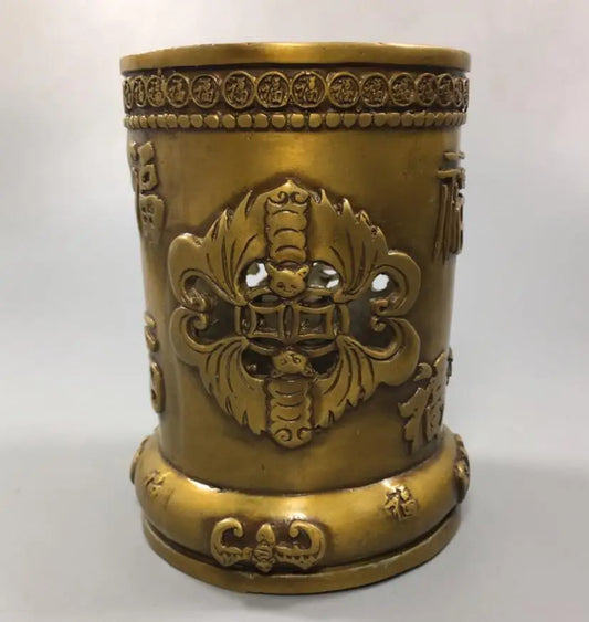 China brass archaize five blessing Pen holder crafts statue