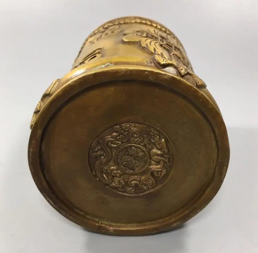 China brass archaize five blessing Pen holder crafts statue