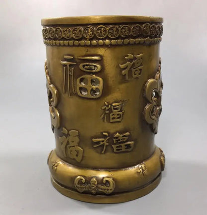 China brass archaize five blessing Pen holder crafts statue