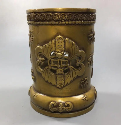 China brass archaize five blessing Pen holder crafts statue