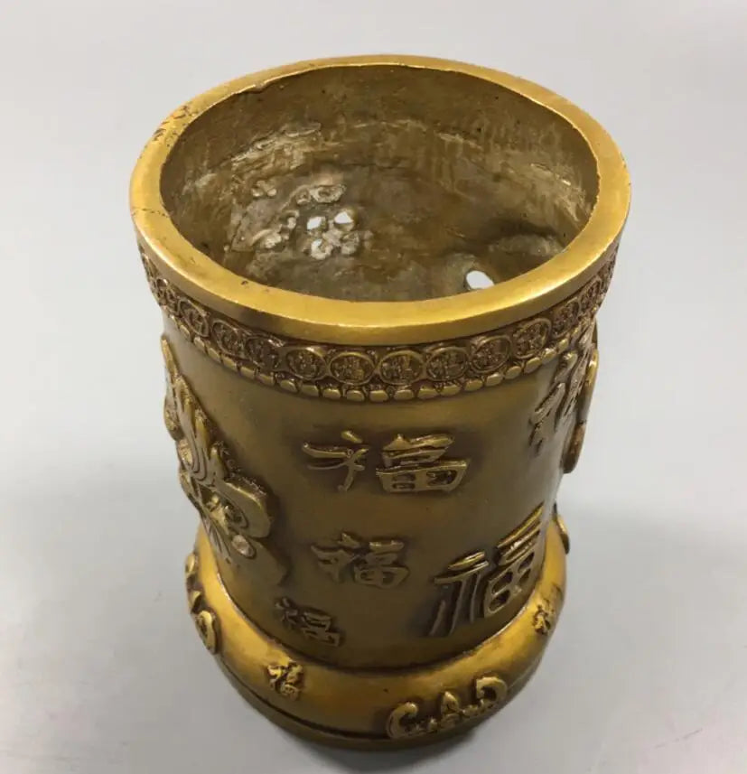 China brass archaize five blessing Pen holder crafts statue